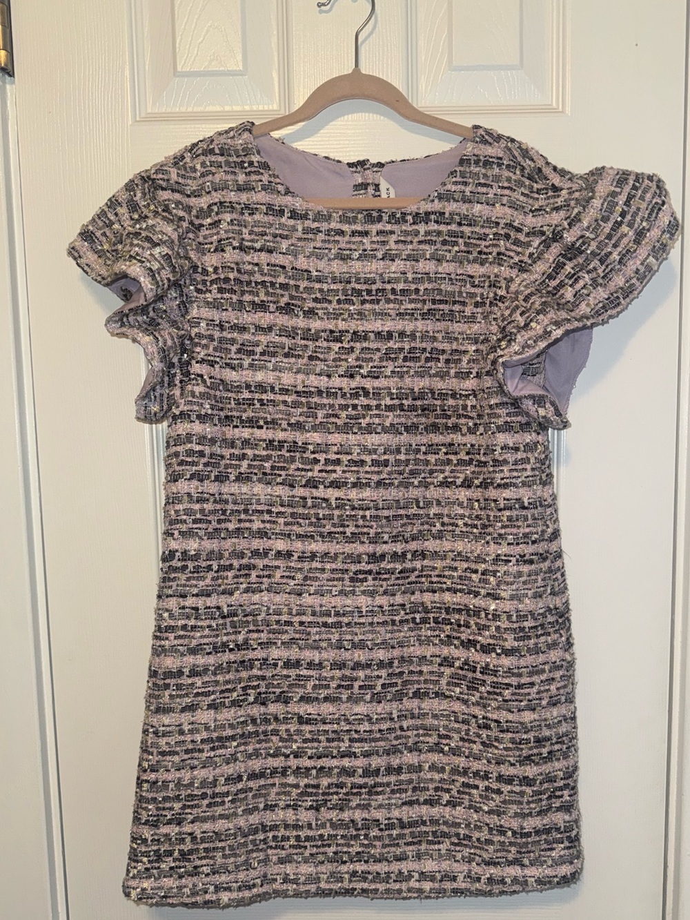 Janie and Jack Lavender Tweed Ruffle Sleeve Dress With Tweed Bow Size 8